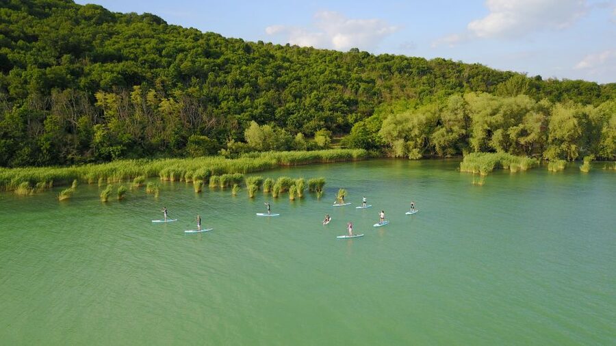 Lake Balaton: Paddle Board Tour of Tihany National Park - Paddling toward Tihany National Park